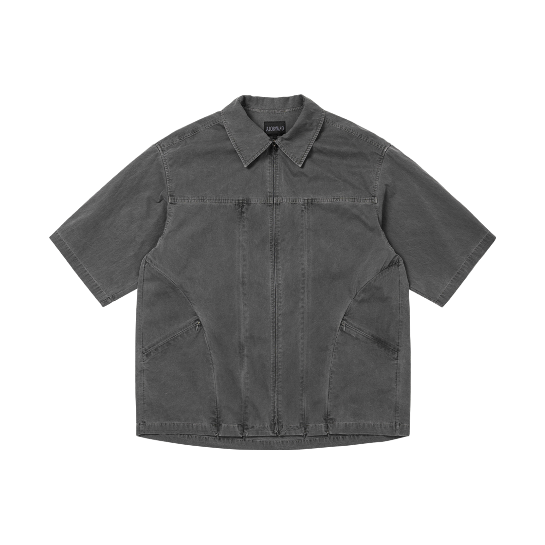 AJ252SH003CH AJOBYAJO Paneled Zip-Up Shirt CHARCOAL