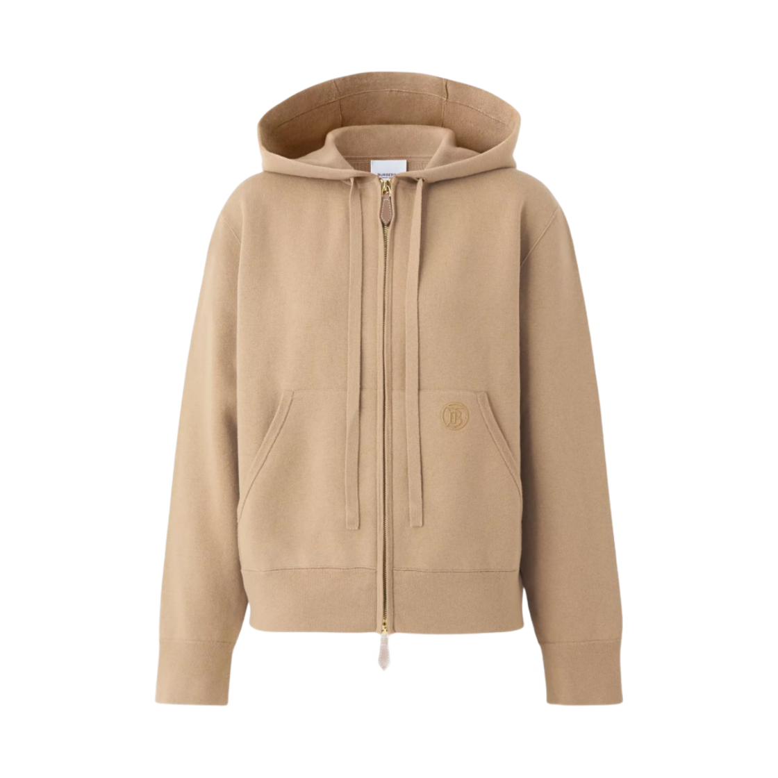 버버리 모노그램 모티프 캐시미어 코튼 블렌드 후드 탑 카멜