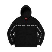 Supreme Text Stripe Zip Up Hooded Sweatshirt Black - 19FW