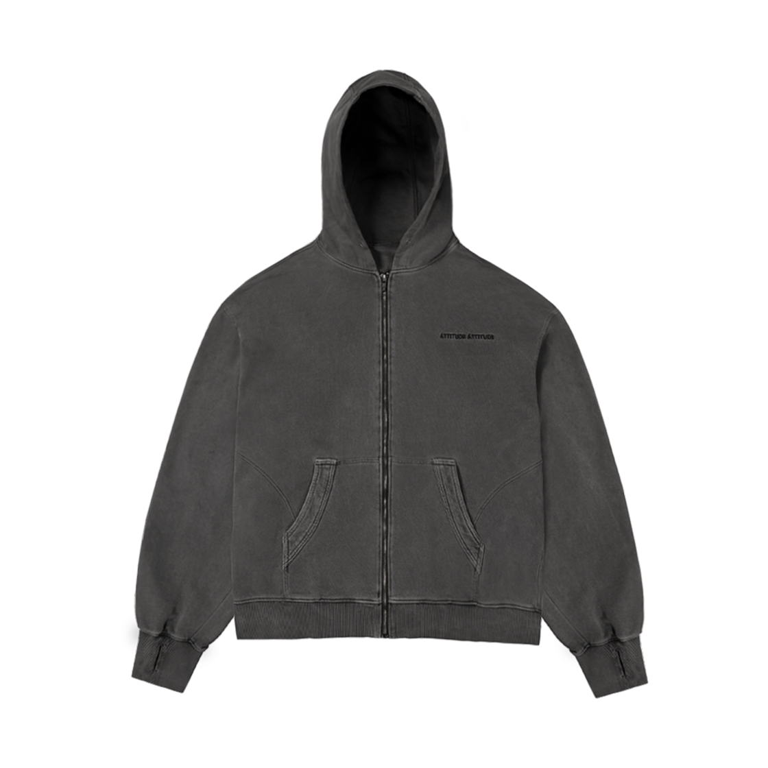 애티튜드 애티튜드 커브드 가먼트다잉 스웻 후드 집업 그레이(AA Curved Garment Dyeing Sweat Hoodie Zip-up Grey)