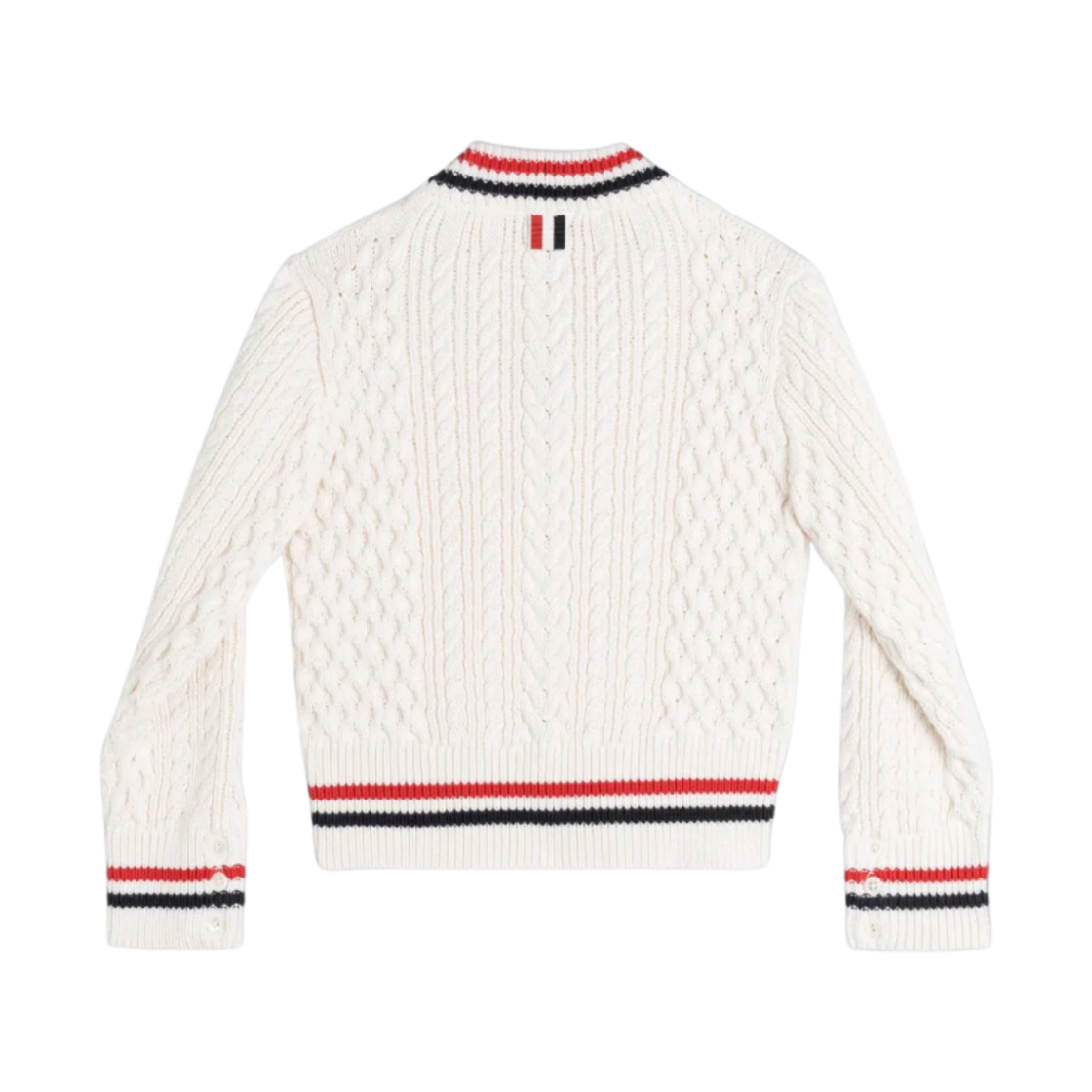(키즈) 톰브라운 아란 케이블 크리켓 스트라이프 브이넥 풀오버 화이트((Kids) Thom Browne Aran Cable Cricket Stripe V-Neck Pullover White) - 2