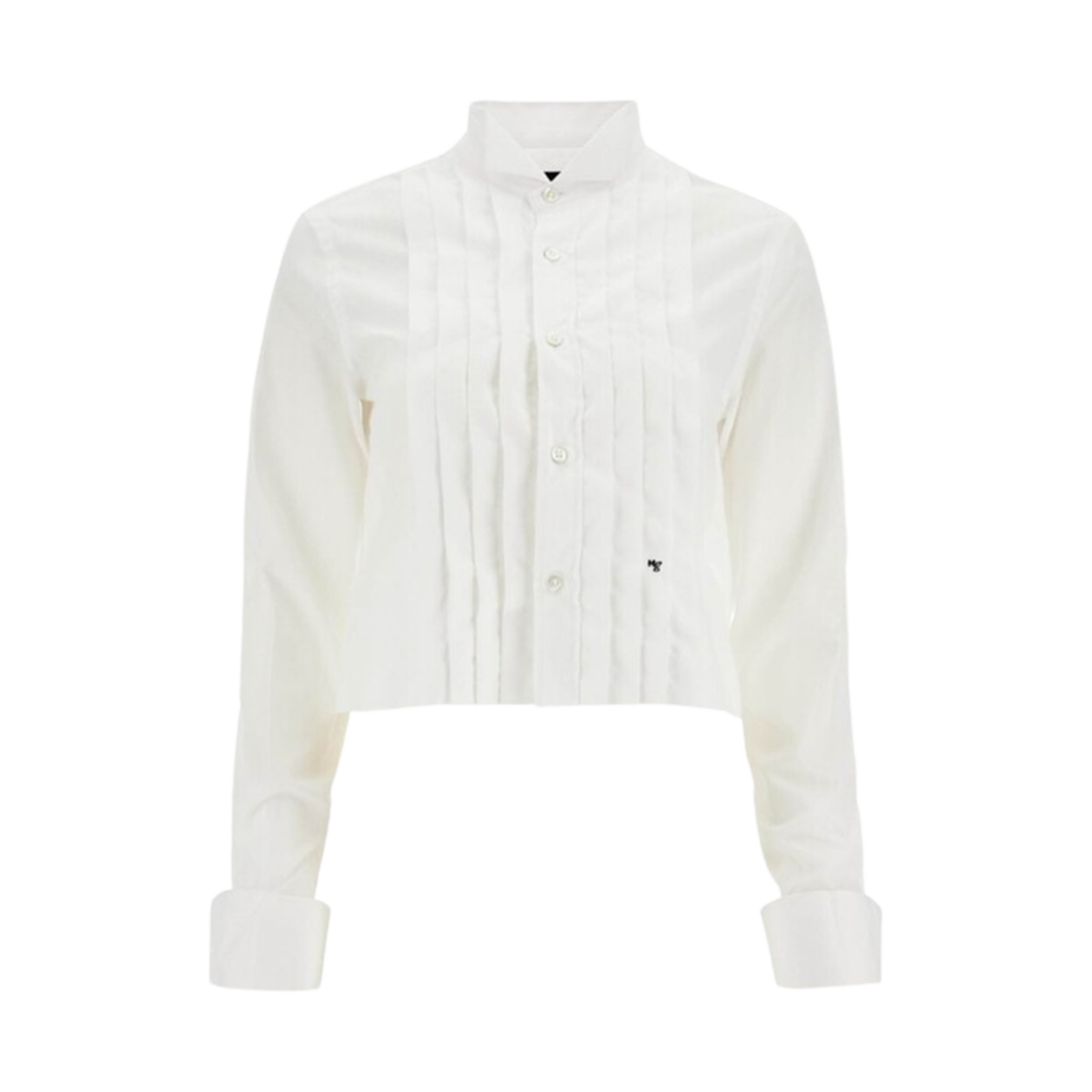 (W) 옴므걸스 와이드 넥라인 크롭 턱시도 셔츠 화이트((W) Homme Girls Wide Neckline Cropped Tuxedo Shirt White)