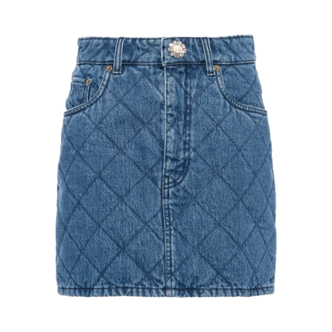 (W) 미우 미우 데님 미니 스커트 라이트 블루((W) Miu Miu Denim Mini Skirt Light Blue) - 1