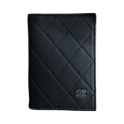 Chanel Logo Card Holder Calfskin & Gold Black