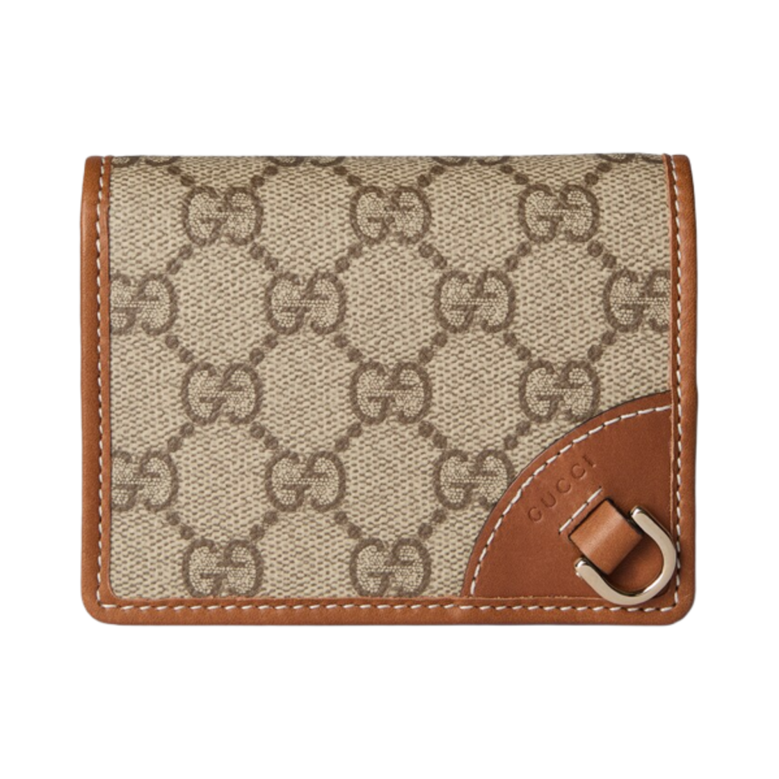 820692-FAD6L-9758 Gucci GG Emblem Mini Wallet Beige Dark Brown