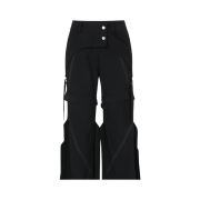 (W) Leey Strap Stitch Boots Cut Pants Black