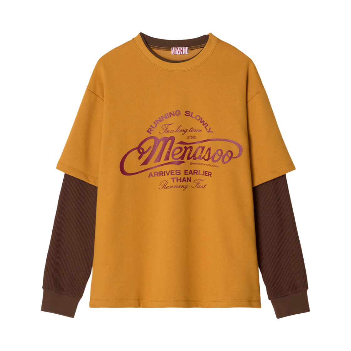 미나수 와플 레이어드 맨투맨 스웨트셔츠 머스터드