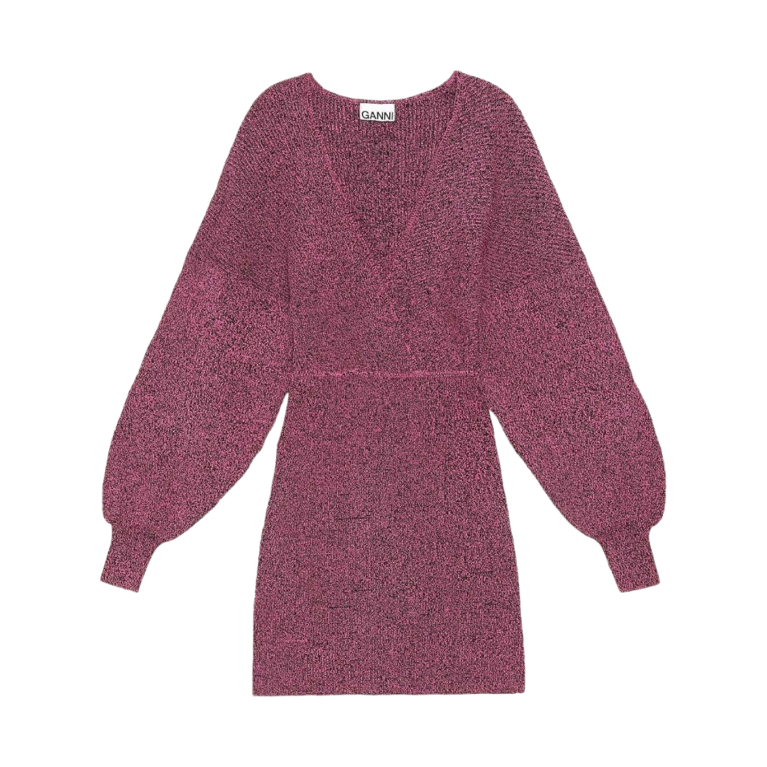 (W) 가니 멜란지 니트 드레스 카마인 로즈((W) Ganni Melange Knitted Dress Carmine Rose) - 1
