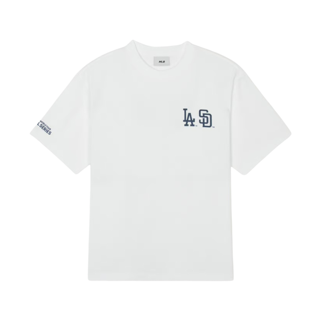 MLB 서울 시리즈 듀얼 로고 숏슬리브 티셔츠 LA SD 화이트(MLB Seoul Series Dual Logo Short Sleeve T-Shirt LA SD White)