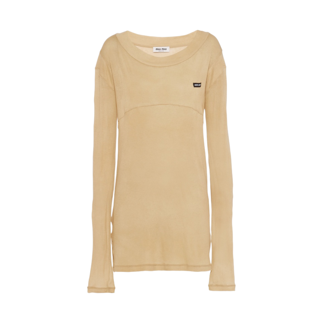 (W) 미우 미우 가먼트 다이드 립 니트 저지 롱슬리브 티셔츠 코드((W) Miu Miu Garment Dyed Ribbed Knit Jersey Long Sleeve T-Shirt Cord) - 1