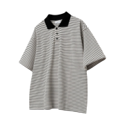 TNGT Over-fit Stripe Polo T-Shirts Black