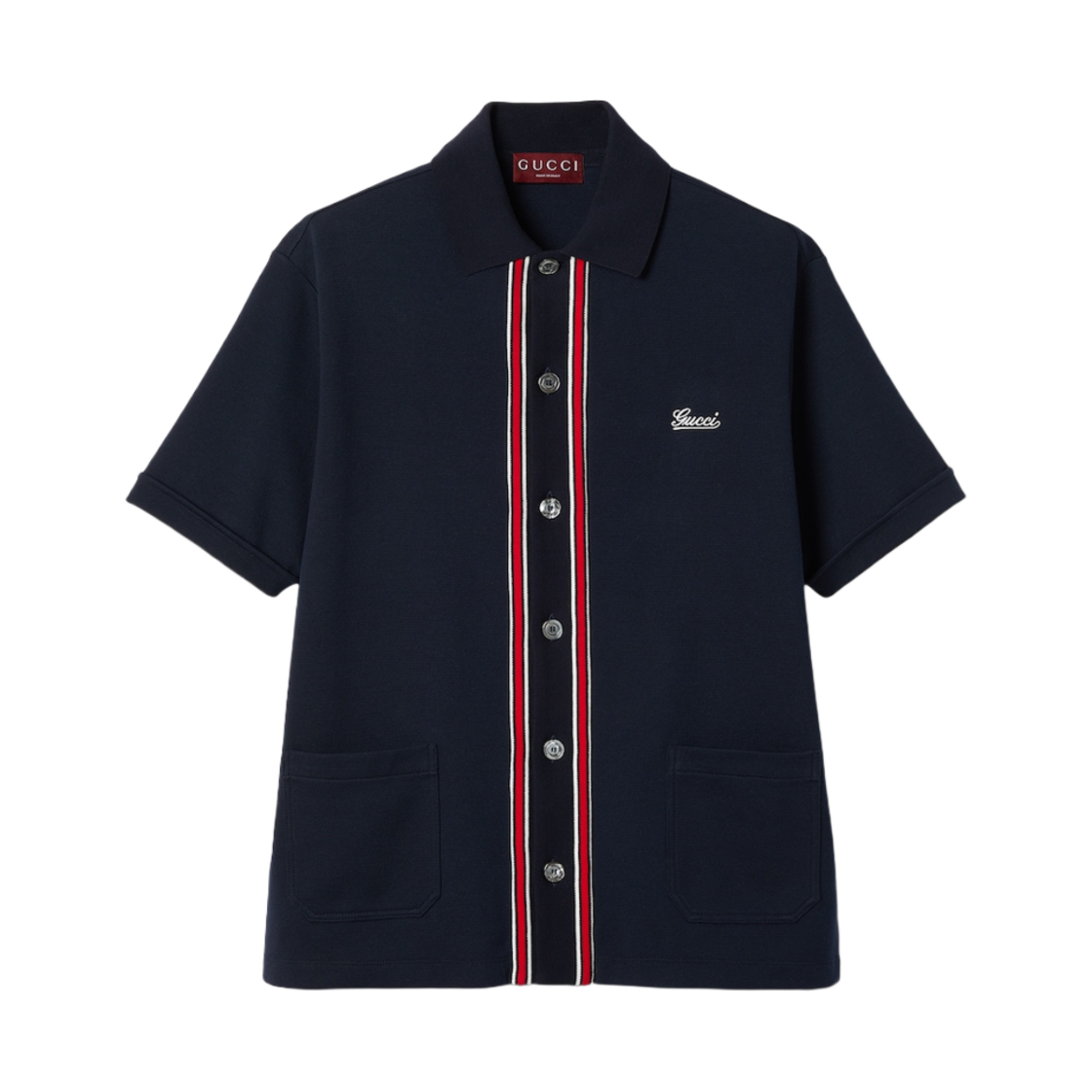 구찌 코튼 저지 폴로 셔츠 네이비 블루 컴팩트 코튼 저지