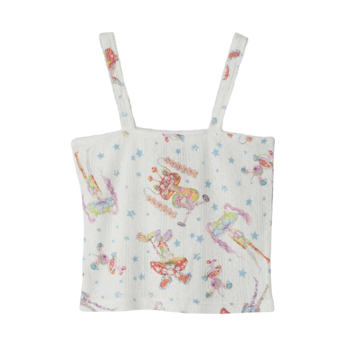 (W) 히스테릭 글래머 EMA 머쉬룸 펑크 밴드 패턴 캐미솔 화이트((W) Hysteric Glamour EMA Mushroom Punk Band Pattern Camisole White) - 1