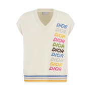 Dior Wool and Cashmere Intarsia Sleeveless Sweater Beige