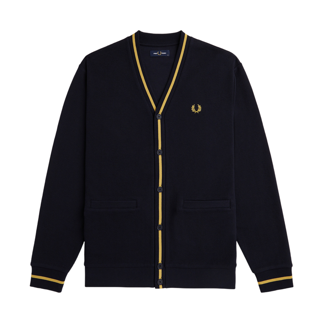 프레드페리 팁 피케 텍스쳐 가디건 네이비