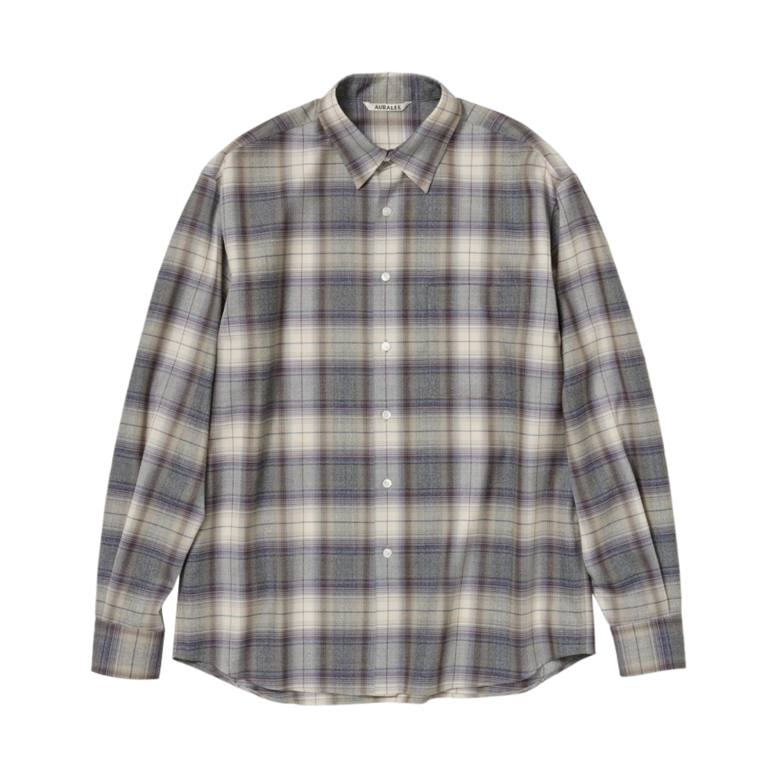 오라리 슈퍼 라이트 울 체크 셔츠 그레이 체크 - 23AW(Auralee Super Light Wool Check Shirt Grey Check - 23AW)