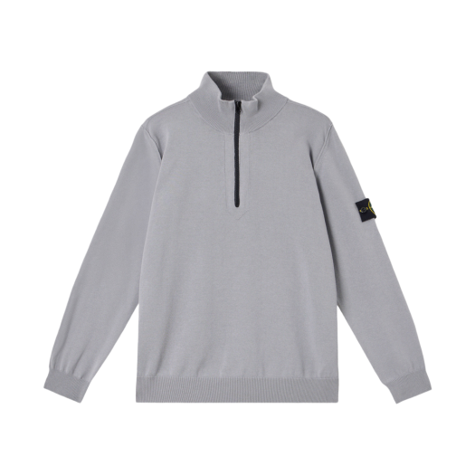 Stone Island 5100063 Soft Organic Cotton Half-Zip Jumper with Small Roll Details Avio Blue - 25SS