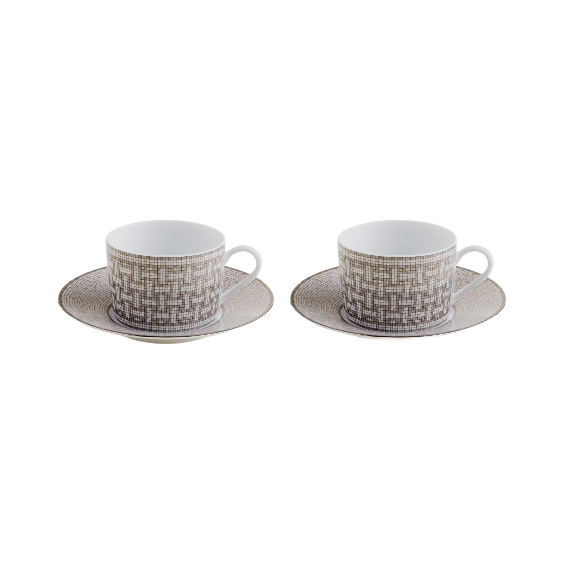 에르메스 모자이크 오 24 티 컵 & 소서 플래티넘 (2개 세트)(Hermes Mosaique Au 24 Tea Cup & Saucer Platinum (Set of 2))