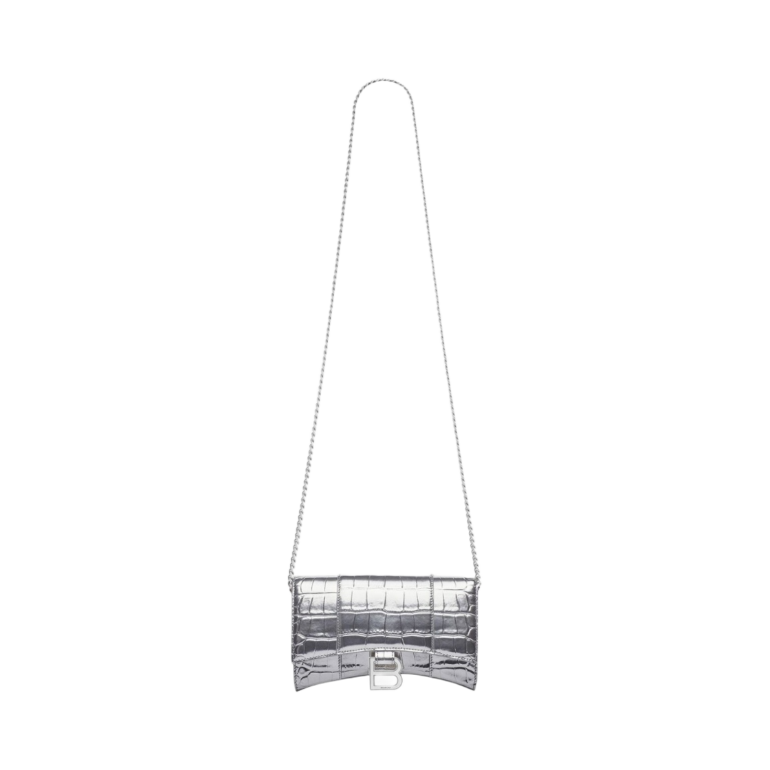 발렌시아가 메탈라이즈드 크로커다일 엠보스 카프스킨 아워글래스 체인 지갑 실버(Balenciaga Hourglass Wallet On Chain in Metallized Crocodile Embossed Calfskin Silver) - 1