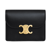 Celine Business Card Holder Triomphe in Shiny Calfskin Black