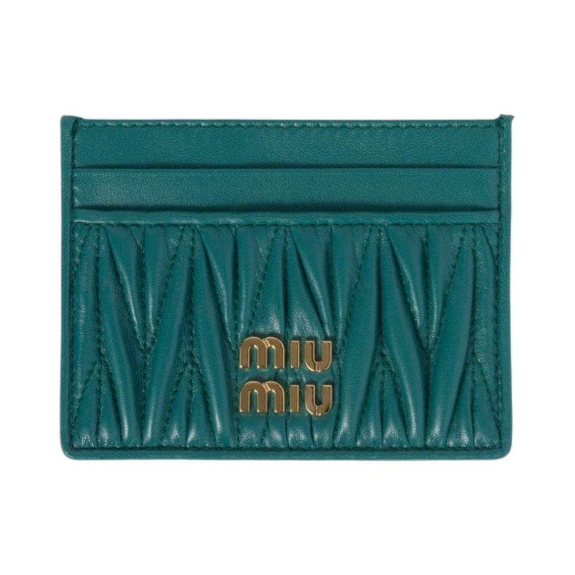 5MC076-2FPP-F0K41 Miu Miu Matelasse Nappa Leather Card Holder Lagoon Blue
