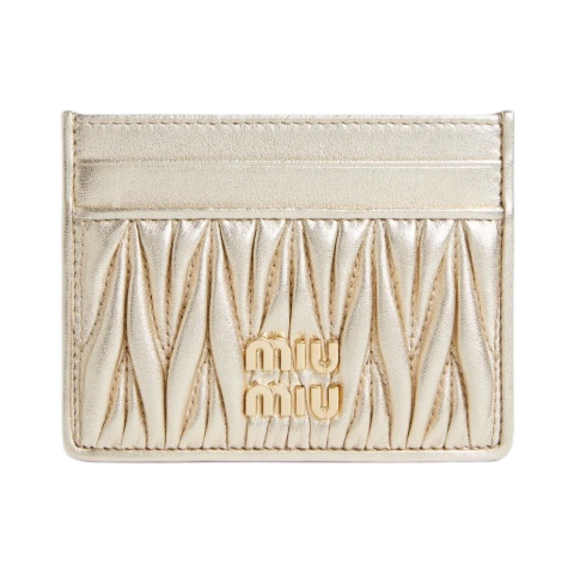 5MC076-2FPP-F0846 Miu Miu Matelasse Nappa Leather Card Holder Pyrite
