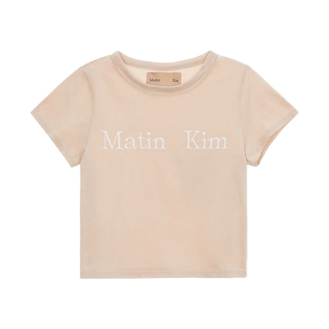 (W) 마뗑킴 로고 실크 크롭 탑 베이지((W) Matin Kim Logo Silket Crop Top Beige) - 1