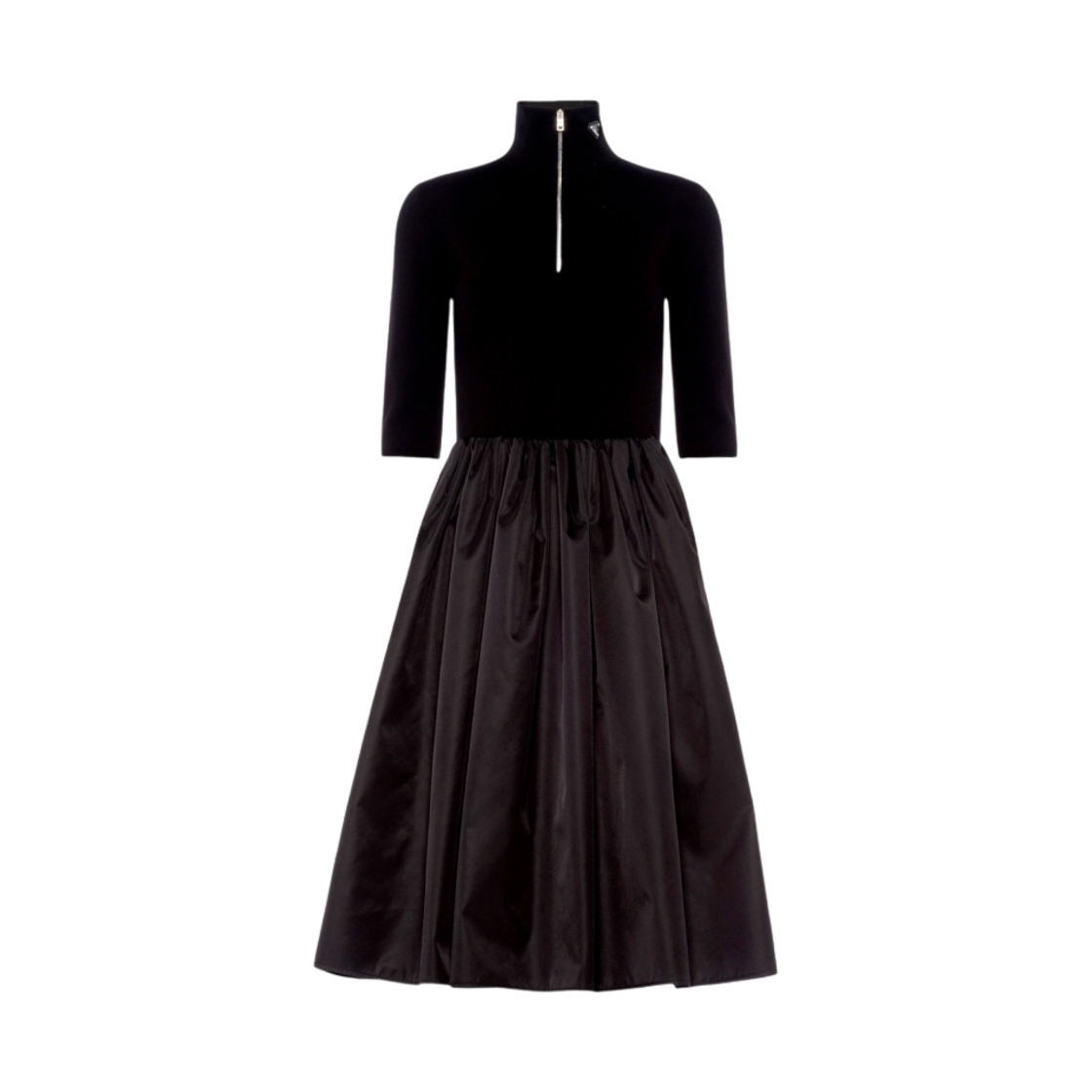 (W) 프라다 리나일론 앤 비스코스 울 미디 드레스 블랙((W) Prada Re-Nylon and Viscose Wool Midi Dress Black) - 1