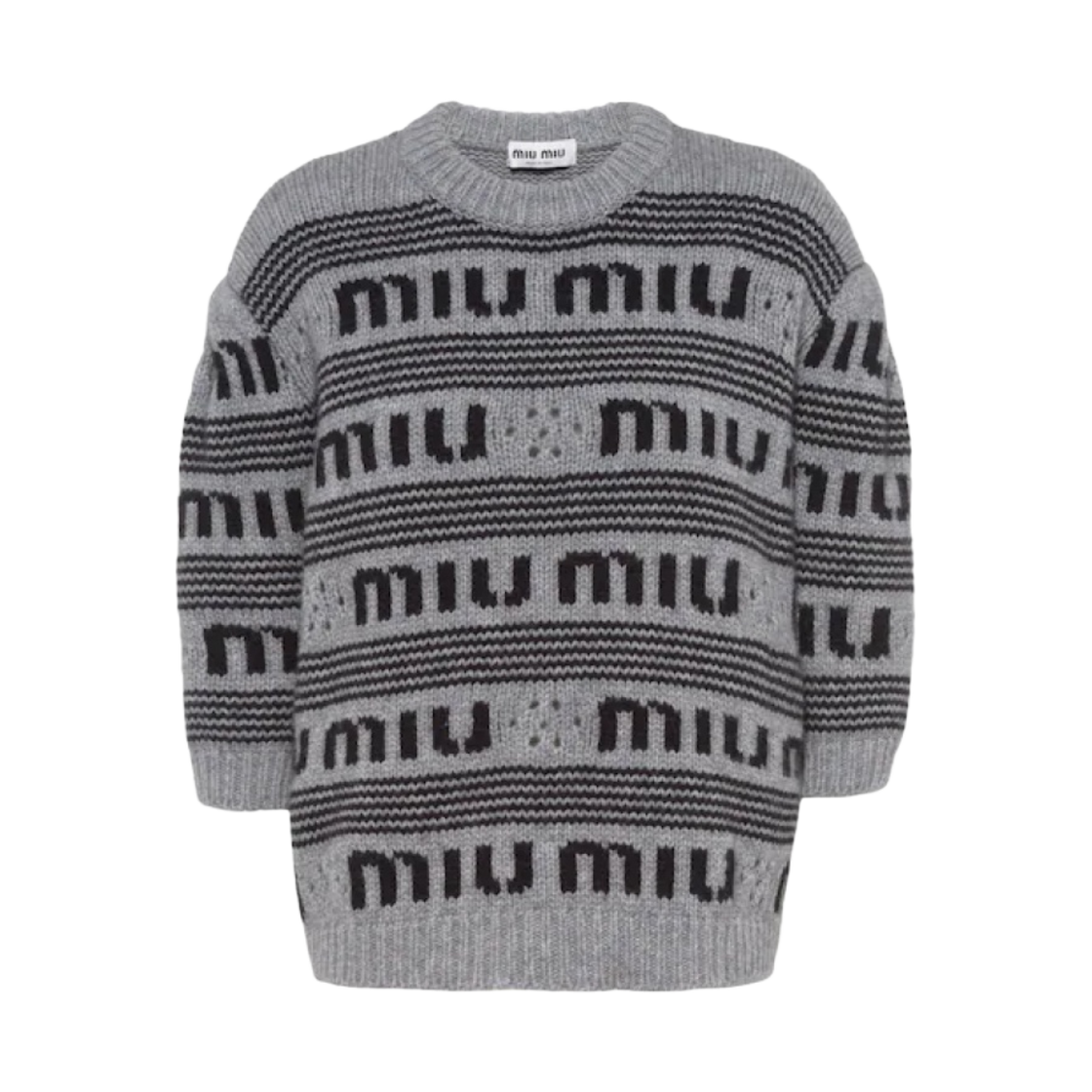 (W) 미우 미우 캐시미어 크루넥 스웨터 그레이 블랙((W) Miu Miu Cashmere Crewneck Sweater Grey Black) - 1