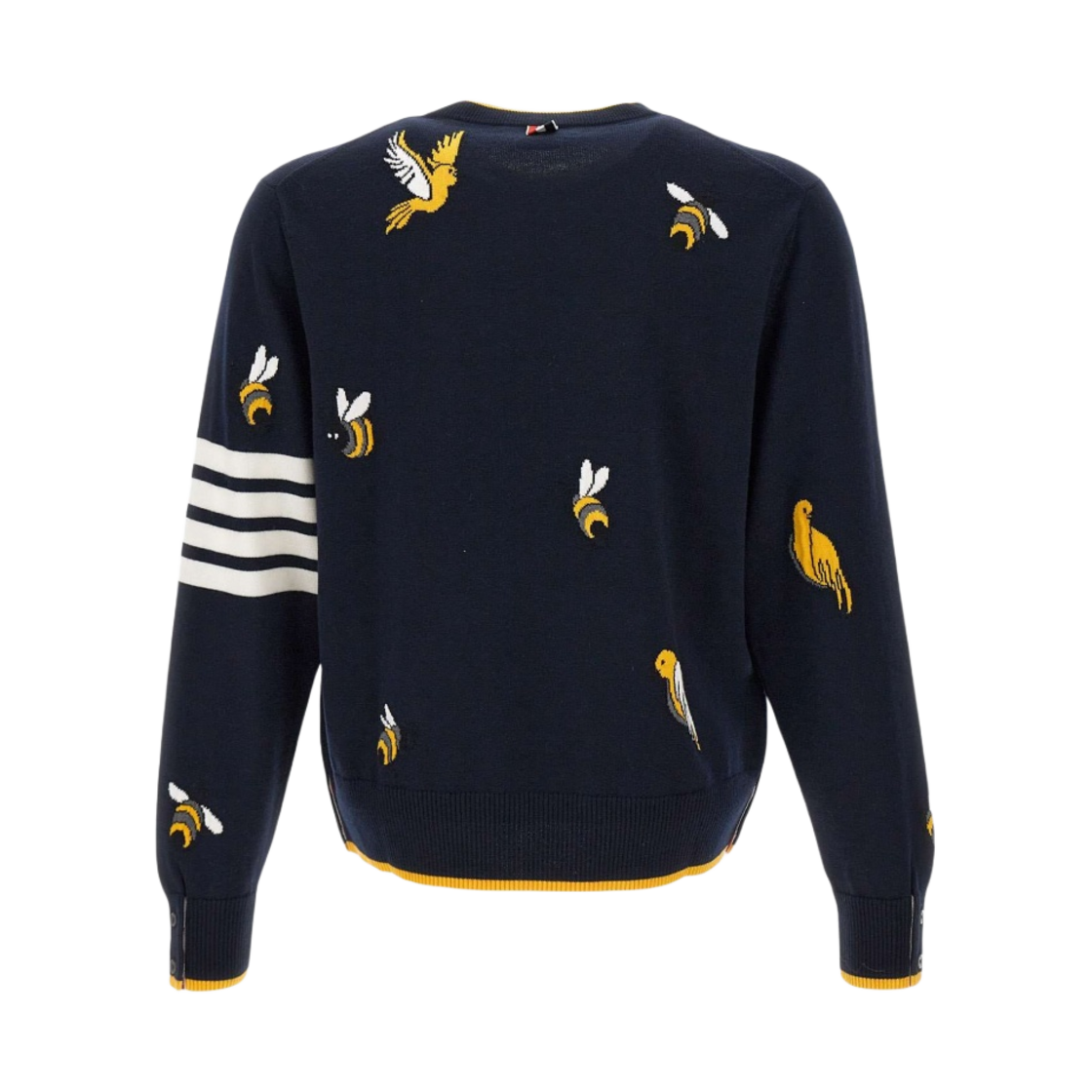 톰브라운 코튼 멜리노 버드 & 비 인타르시아 사선 크루넥 풀오버 네이비(Thom Browne Cotton Merino Birds & Bees Intrasia 4-Bar Crew Neck Pullover Navy) - 2