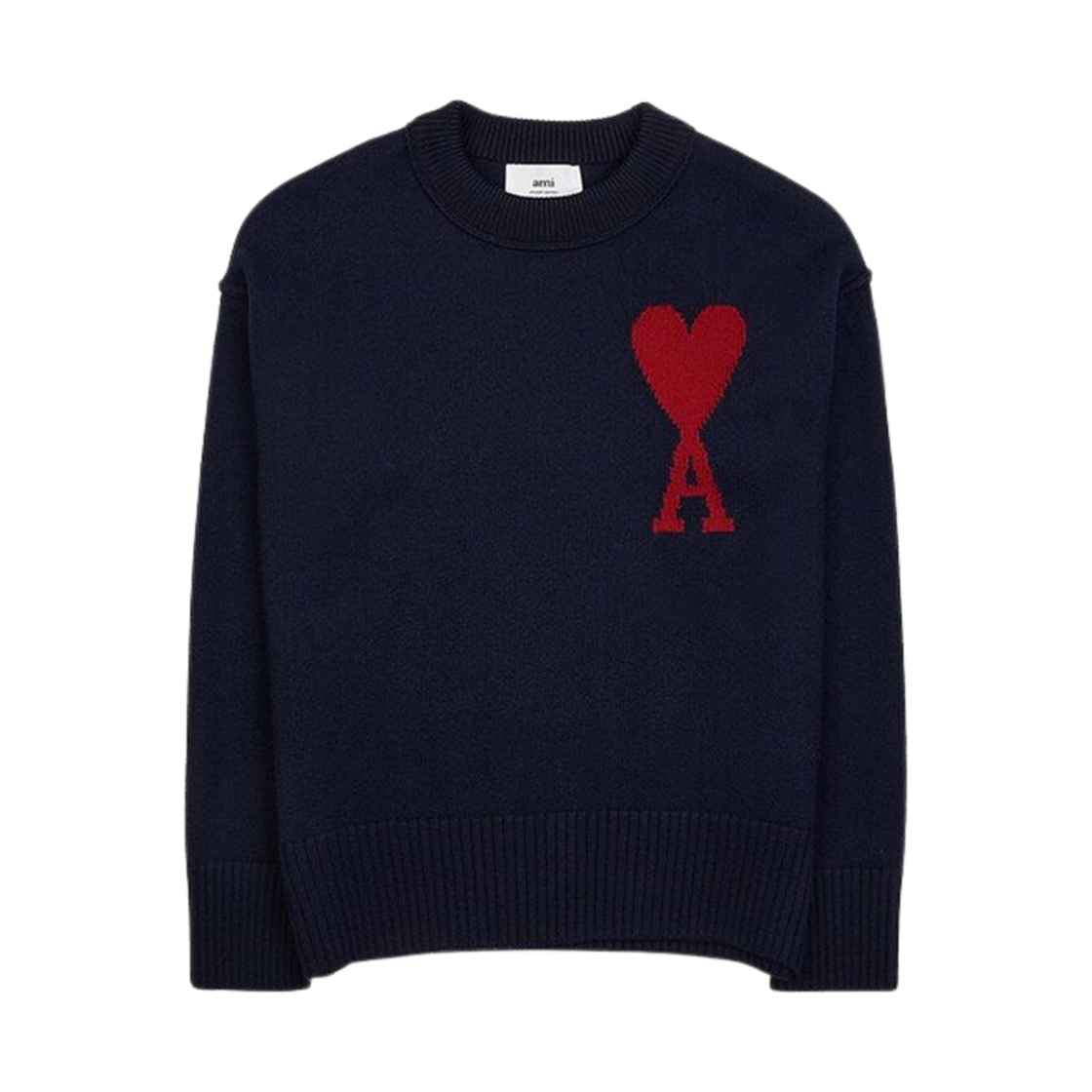 아미 빅 하트 로고 펠트 메리노 울 스웨터 나이트 블루 레드(AMI de Coeur Felted Merino Wool Sweater Night Blue Red) - 1