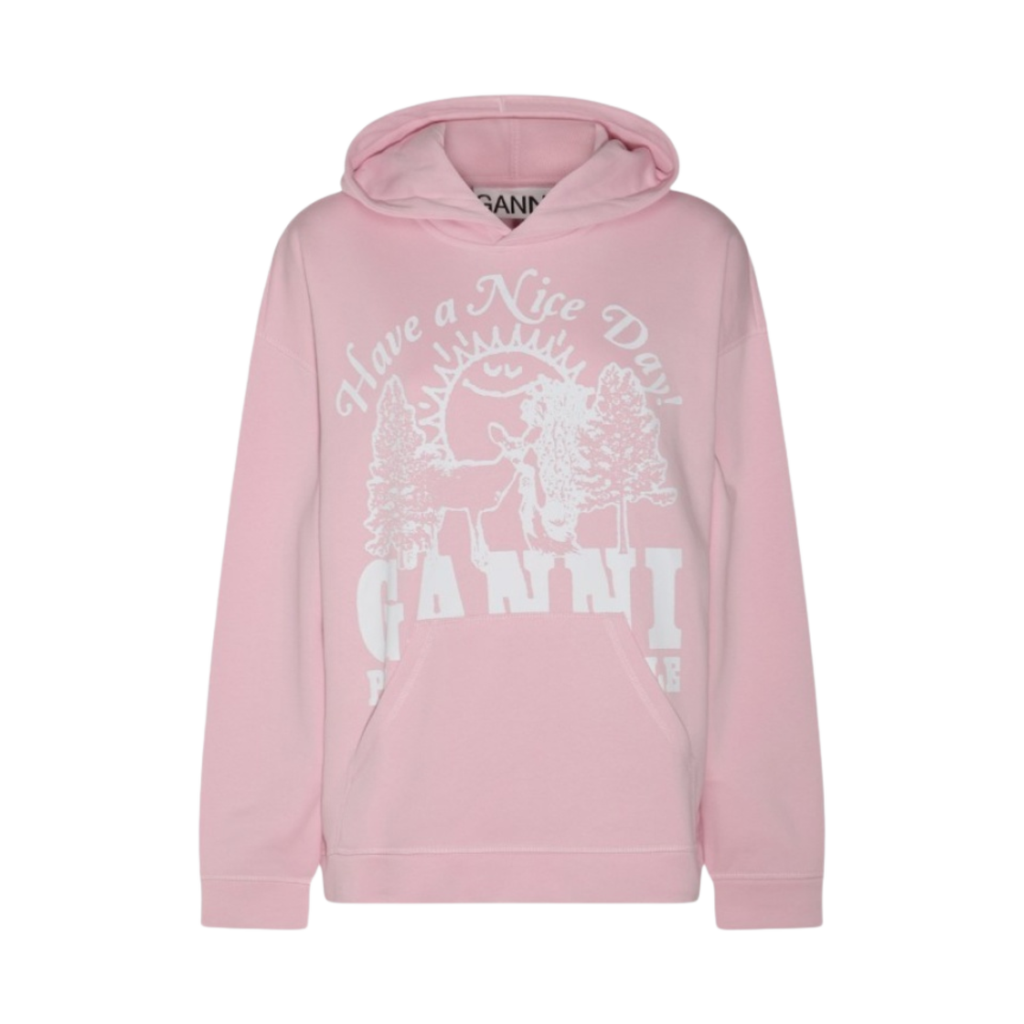 (W) 가니 코튼 버니 후드 핑크((W) Ganni Cotton Bunny Hooded Pink) - 1