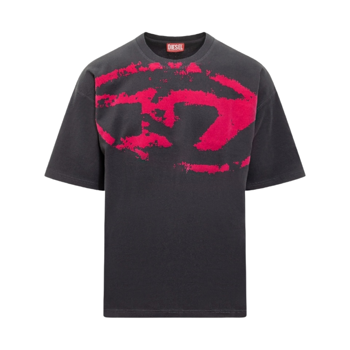 디젤 티셔츠 디스트레스드 플록 로고 블루