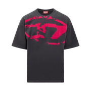 Diesel T-Shirt with Distressed Flocked Logo Blue