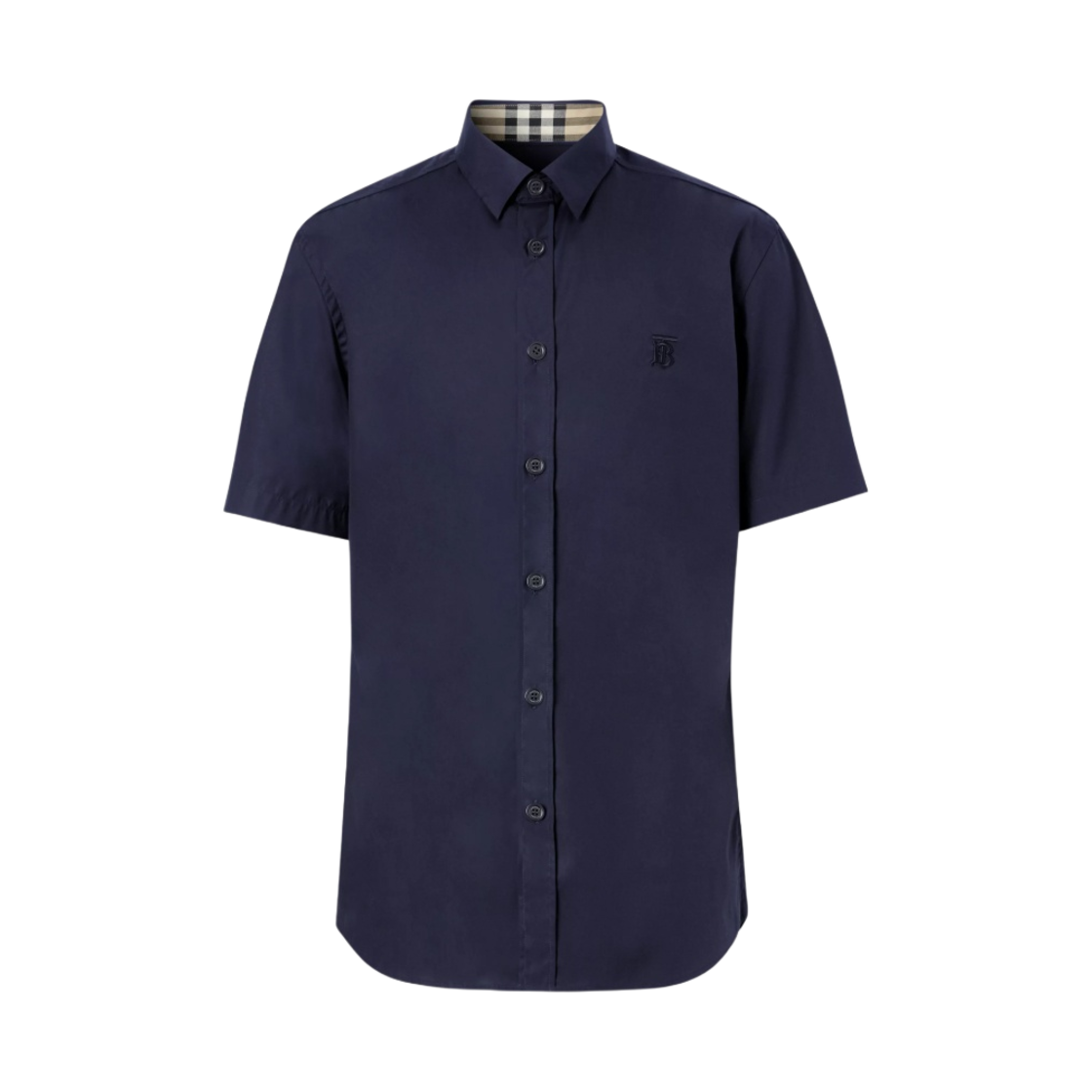 버버리 숏슬리브 모노그램 모티프 스트레치 코튼 셔츠 네이비(Burberry Short Sleeve Monogram Motif Stretch Cotton Shirt Navy) - 1