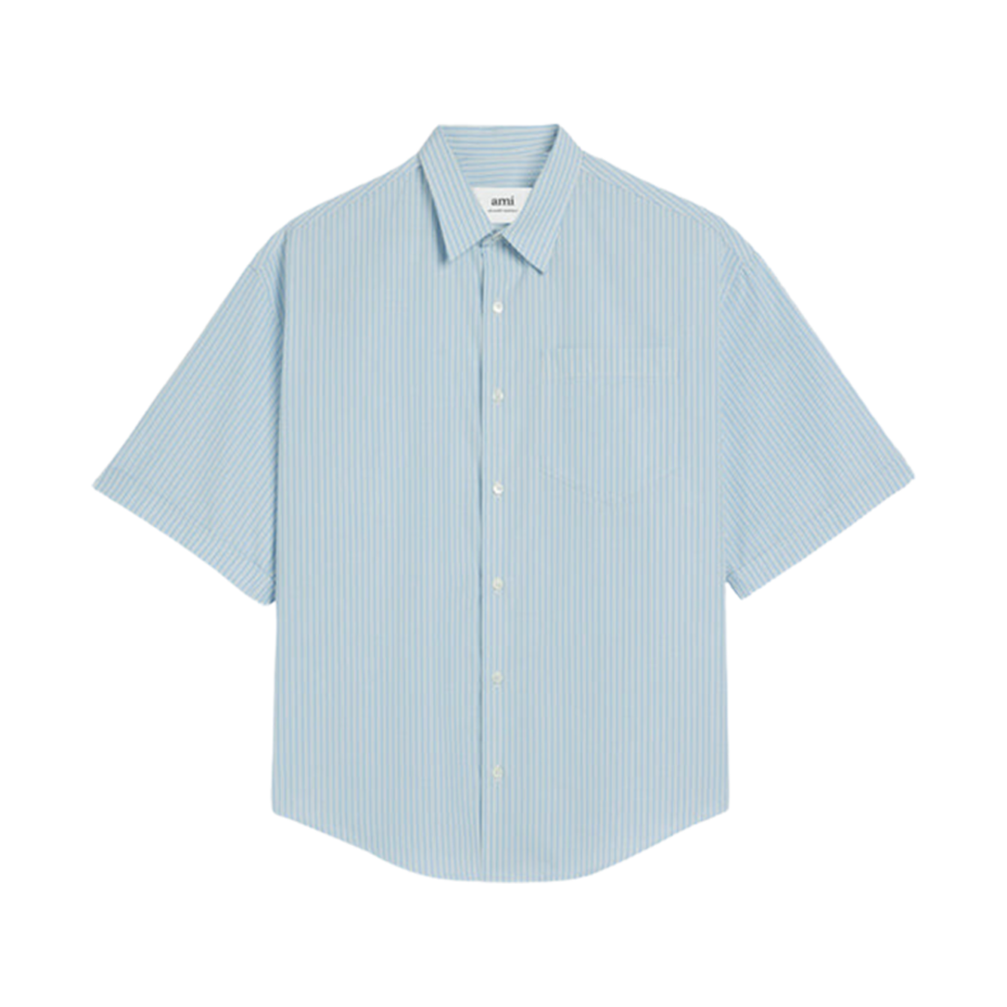 HSH216-CO0066-4841 AMI Boxy Fit Short Sleeve Shirt Cashmere Blue Chalk