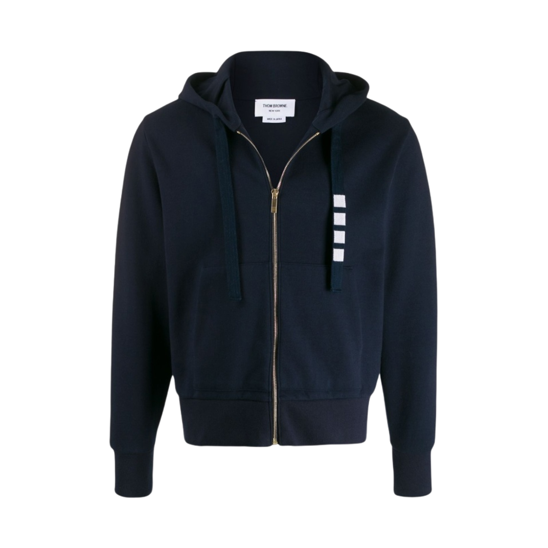 톰브라운 더블 니트 코튼 사선 후드 집업 네이비(Thom Browne Double Knit Cotton 4-Bar Zip-Up Hoodie Navy) - 1