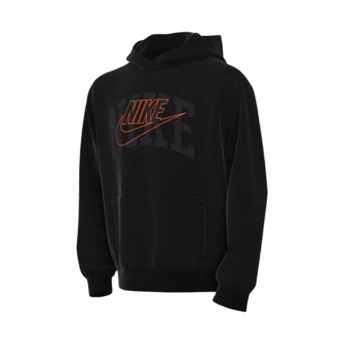 FZ1403-010 (Kids) Nike NSW Club Fleece Pullover Hoodie Black Safety Orange - Asia