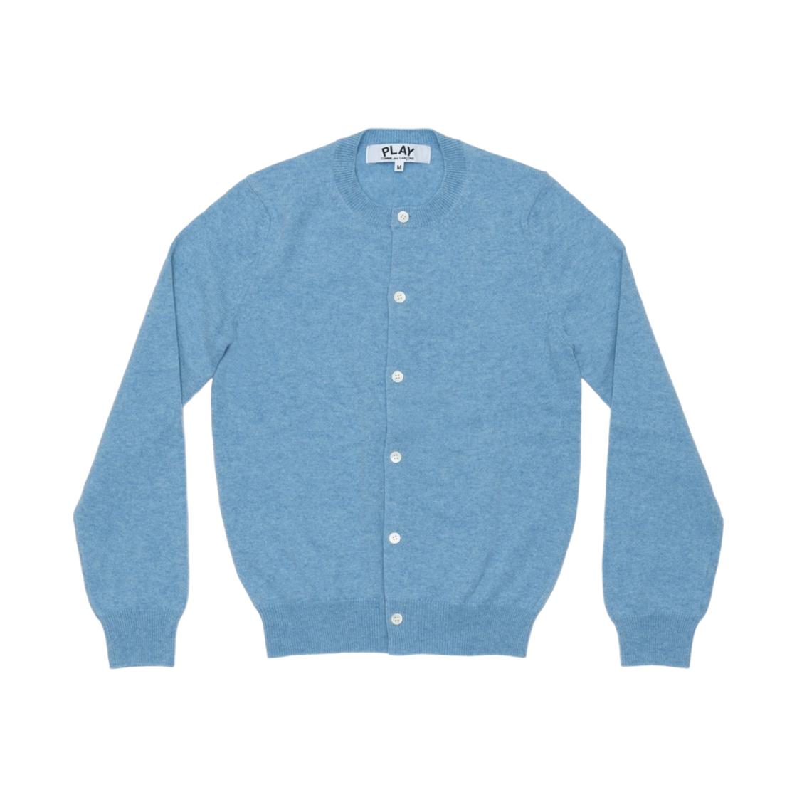 (W) 플레이 꼼데가르송 스몰 레드 하트 온 더 슬리브 가디건 파스텔 라이트 블루((W) Play Comme des Garcons Small Red Heart On The Sleeves Cardigan Pastel Light Blue) - 1