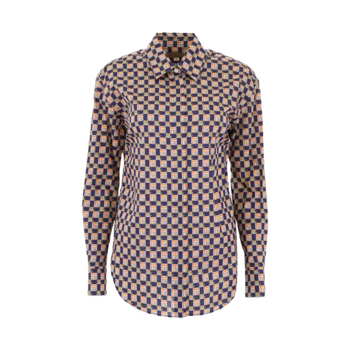 (W) 버버리 타일드 아카이브 프린트 코튼 셔츠 네이비((W) Burberry Tiled Archive Print Cotton Shirt Navy) - 1
