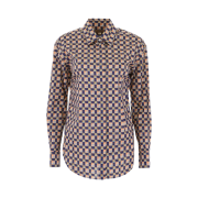 (W) Burberry Tiled Archive Print Cotton Shirt Navy