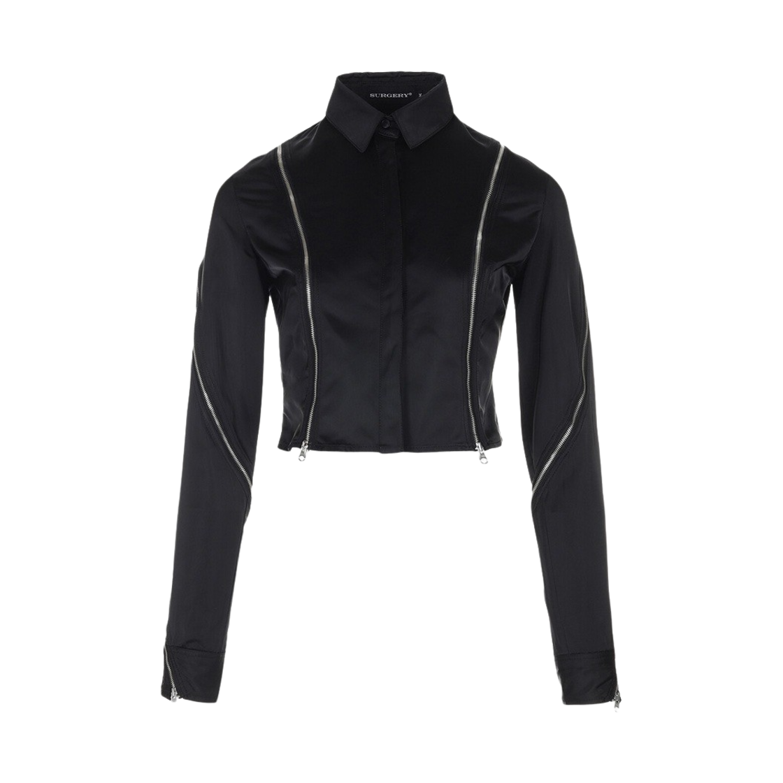 2400073 Surgery Balanced Zippers Detail Crop Shirts Black