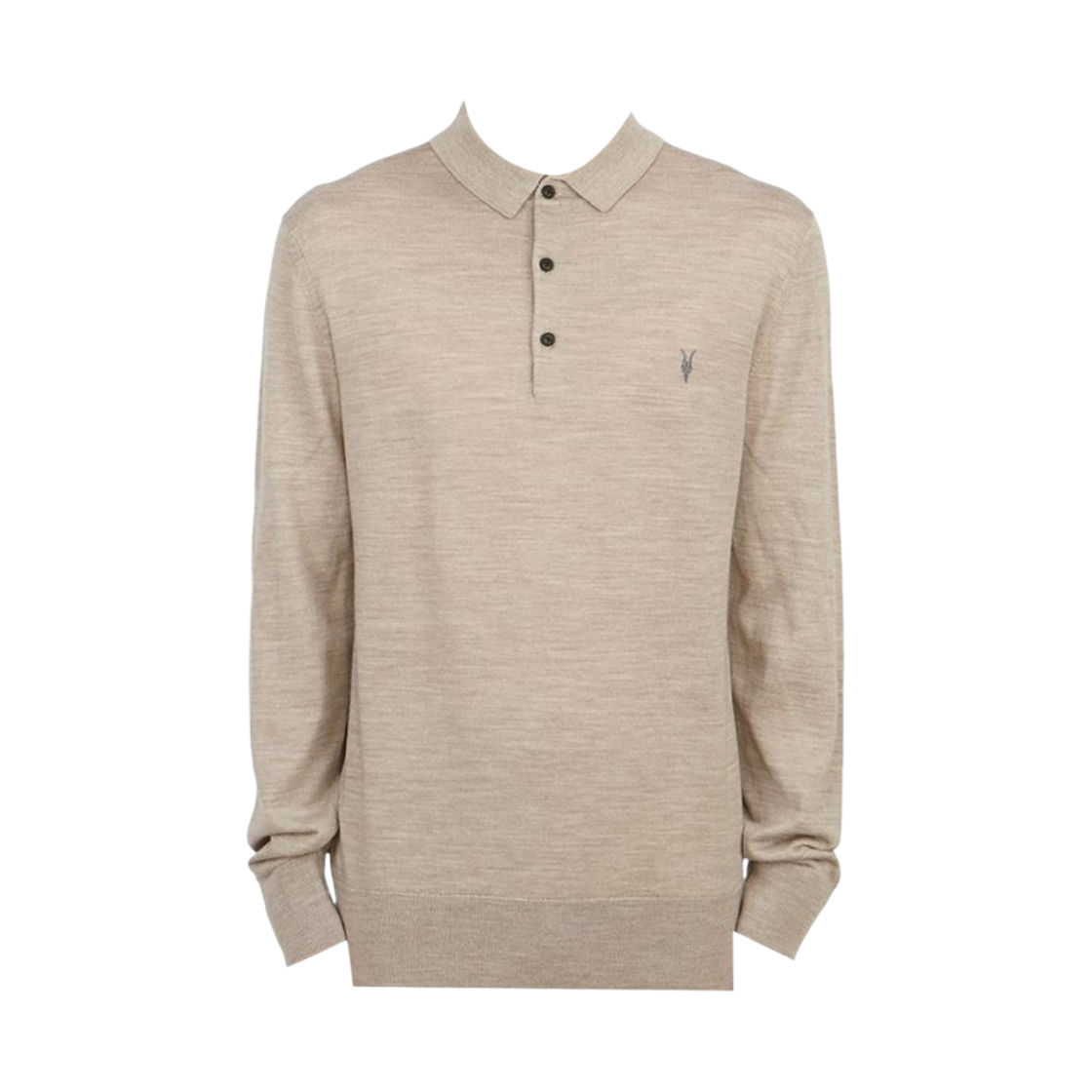올 세인츠 모드 메리노 롱 슬리브 폴로 셔츠 스톤 토프 말(All Saints Mode Merino Long Sleeve Polo Shirt Stone Taupe Marl)