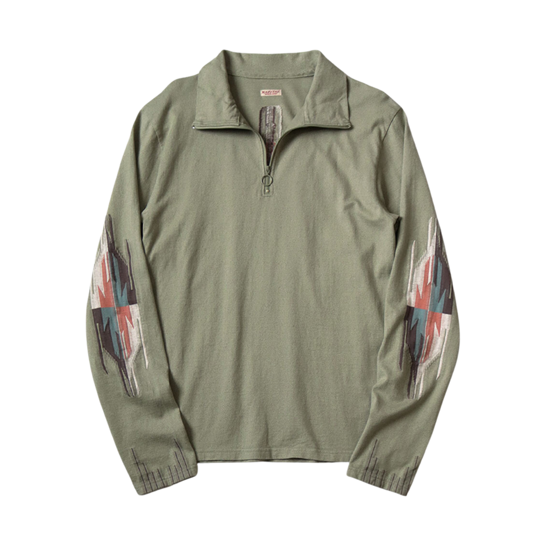 캐피탈 오르테가 저지 하프 집 롱슬리브 티셔츠 그린(Kapital Ortega Jersey Half Zip L/S T-Shirt Green)