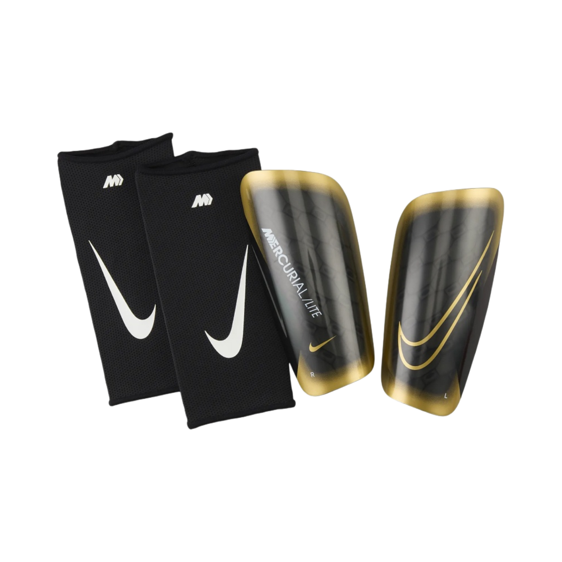 DN3611-013 Nike Mercurial Lite Football Shinguards Black Metallic Gold Coin