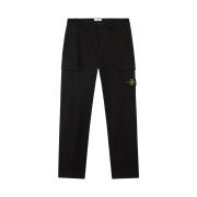 Stone Island 3100012 Panama Cotton Loose Fit Cargo Trousers with Pockets and Drawstring Cuffs Black - 25FW