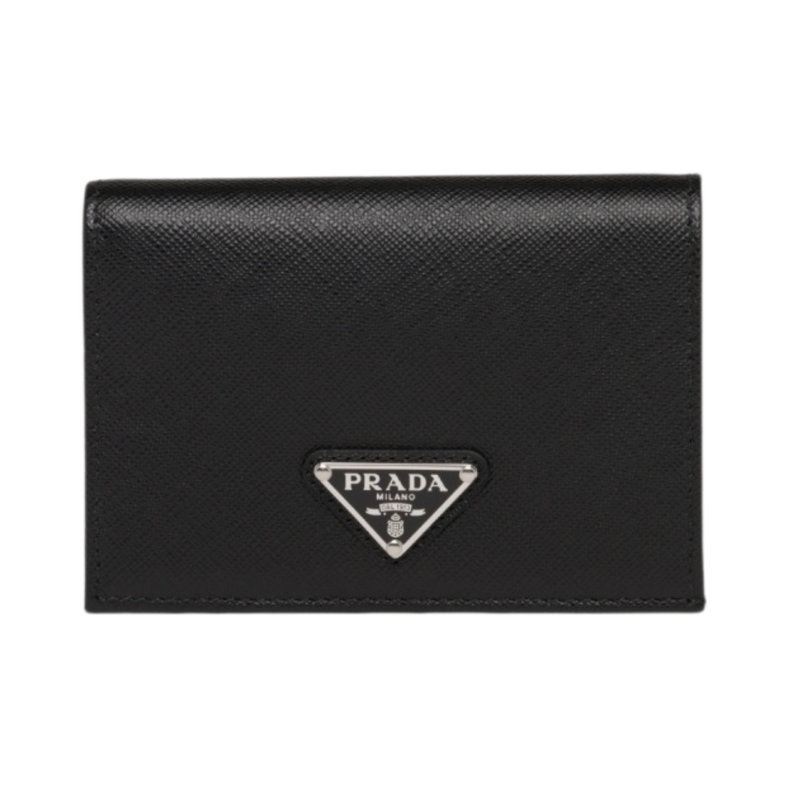 1MV021-QHH-F0632 Prada Saffiano Triangle Logo Half Wallet Black