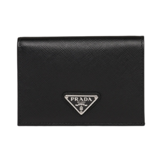 Prada Saffiano Triangle Logo Half Wallet Black