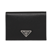 Prada Saffiano Triangle Logo Half Wallet Black