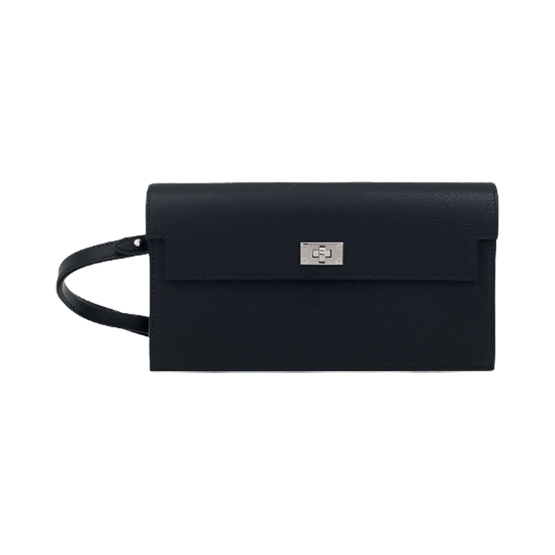 ITJO5V6VA42S Hermes Kelly Pocket Compact Long Wallet Black Silver